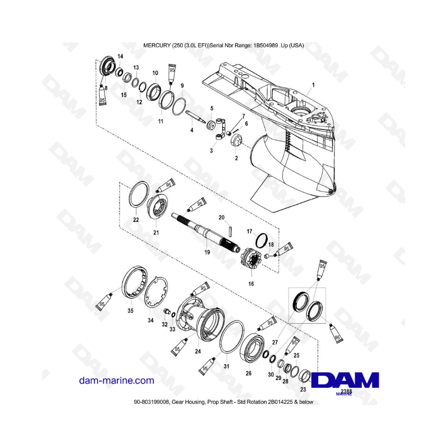 MERCURY 250 EFI 3.0L - Caja de engranajes, eje de propulsión - Rotación estándar 2B014225 y menos