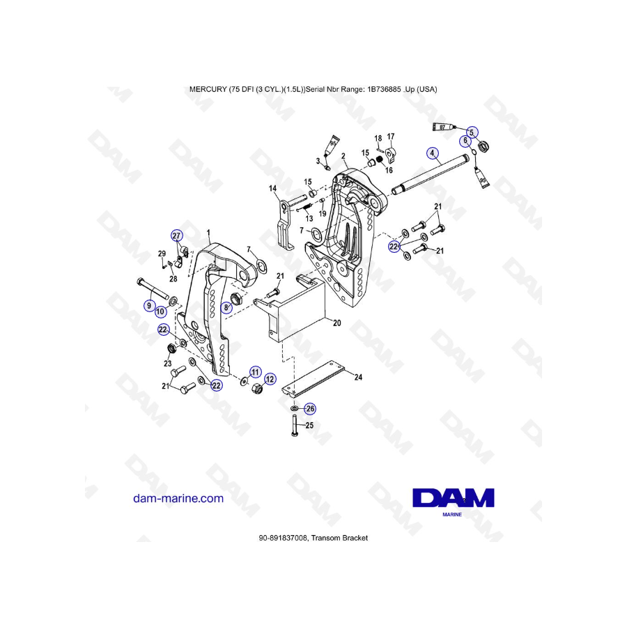 Mercury 75 Optimax - Transom Bracket