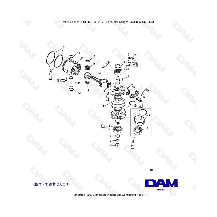 Mercury 125 DFI 1.5L - Cigüeñal, Pistones y Bielas