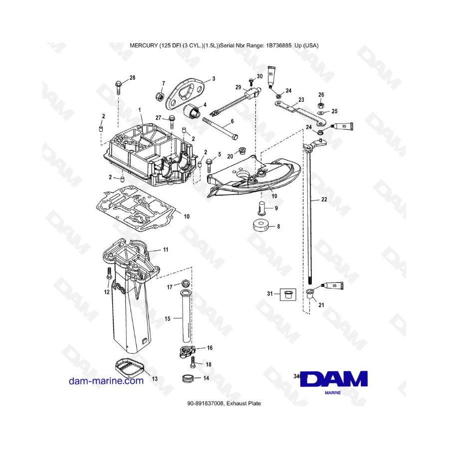 Mercury 125 DFI 1.5L - Placa de escape