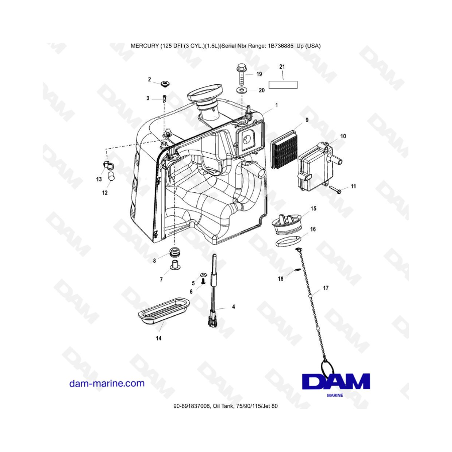 Mercury 125 DFI 1.5L - Oil Tank, 75/90/115/Jet 80