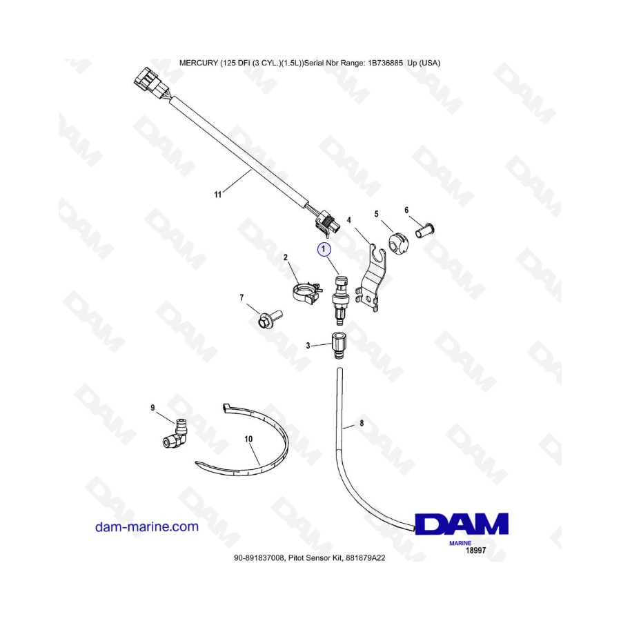 Mercury 125 DFI 1.5L - Kit de sensor de Pitot, 881879A22