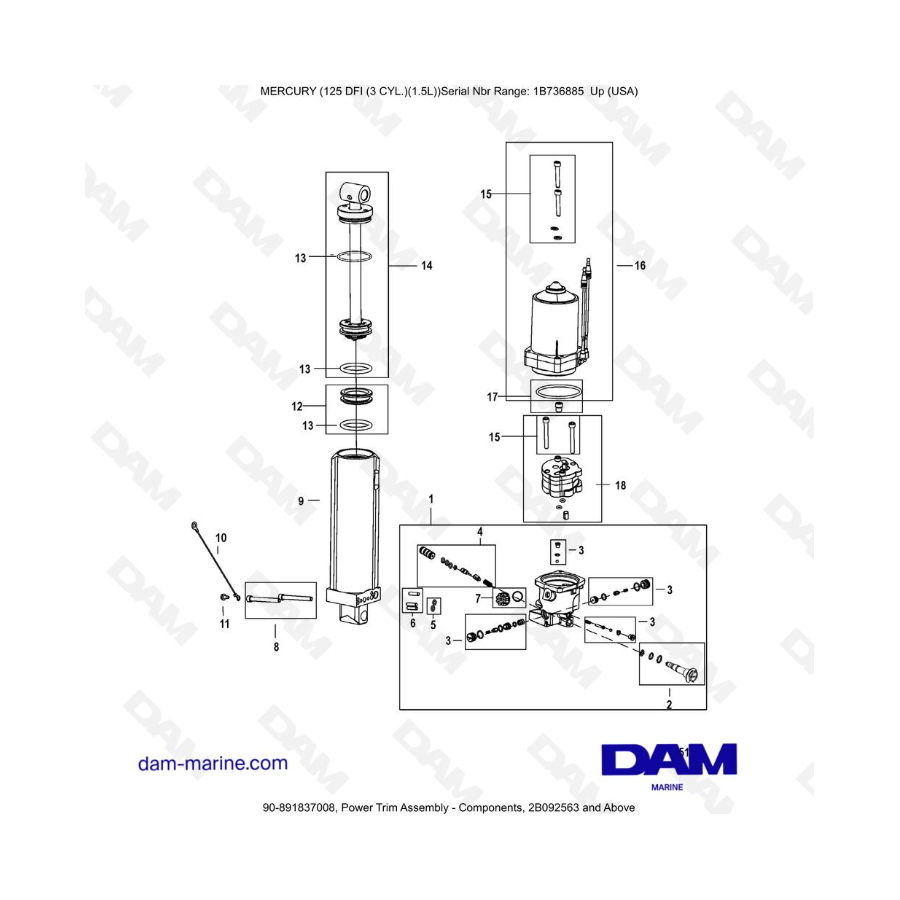 Mercury 125 DFI 1.5L - Conjunto de compensación hidráulica - Componentes, 2B092563 y superior