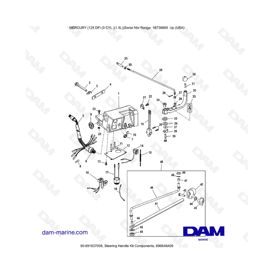 Mercury 125 DFI 1.5L - Componentes del kit de manija de dirección, 896648A09