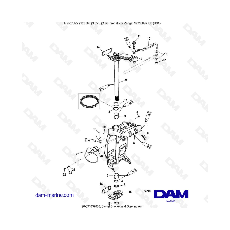 Mercury 125 DFI 1.5L - Soporte giratorio y brazo de dirección