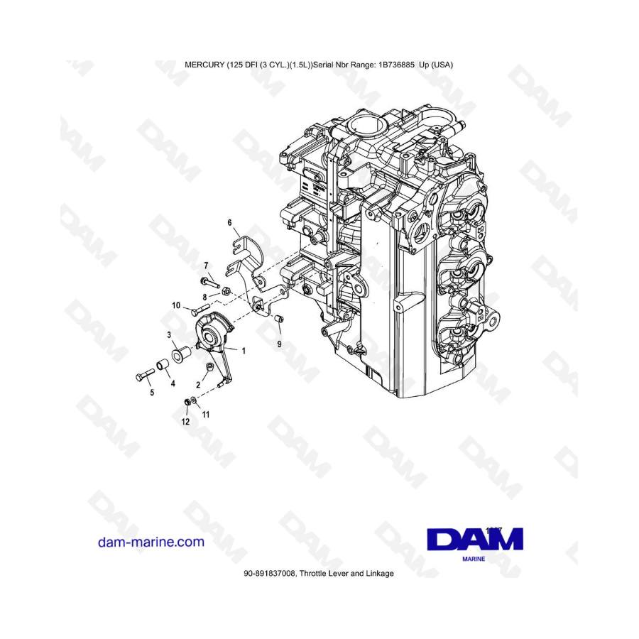 Mercury 125 DFI 1.5L - Palanca del acelerador y varillaje