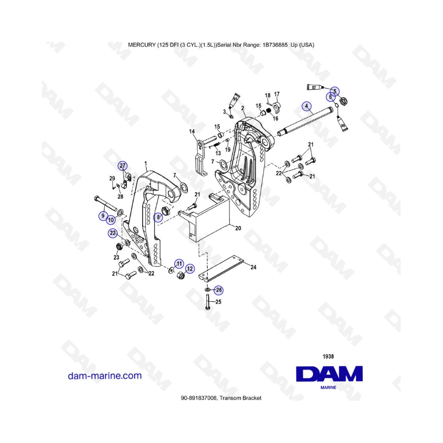 Mercury 125 DFI 1.5L - Soporte de popa