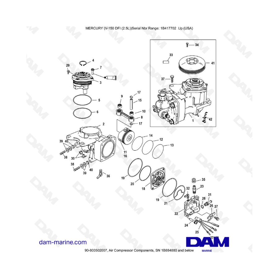 Mercury 150 DFI 2.5L - Air Compressor Components, SN 1B884880 and below