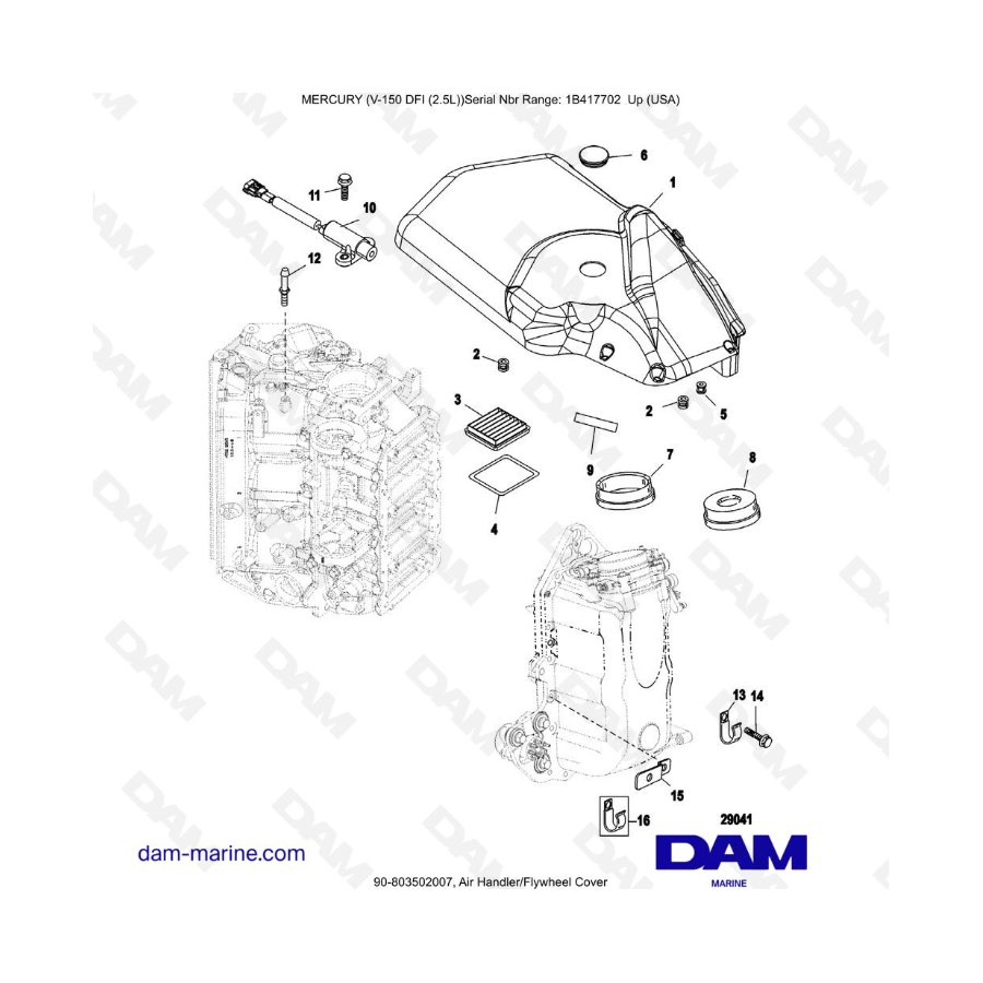 Mercury 150 DFI 2.5L - Manejador de aire/cubierta del volante