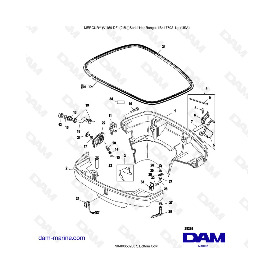 Mercury 150 DFI 2.5L - Bottom Cowl