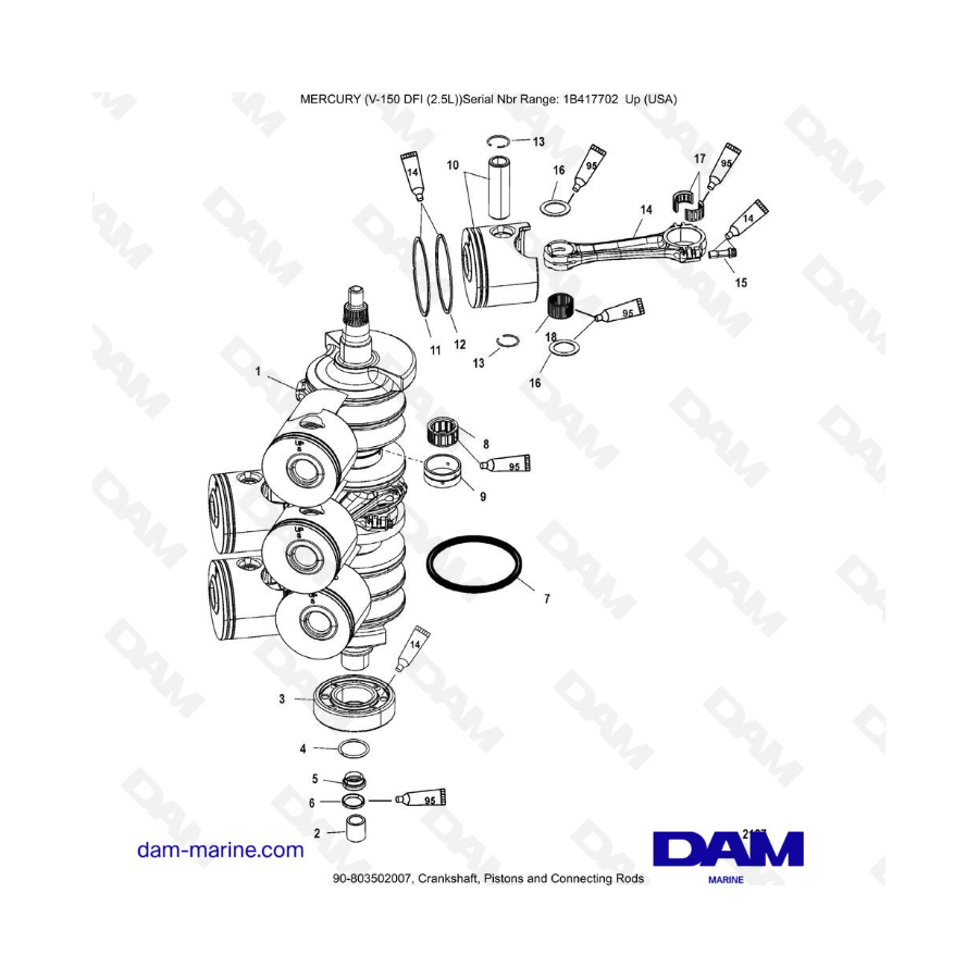 Mercury 150 DFI 2.5L - Cigüeñal, Pistones y Bielas