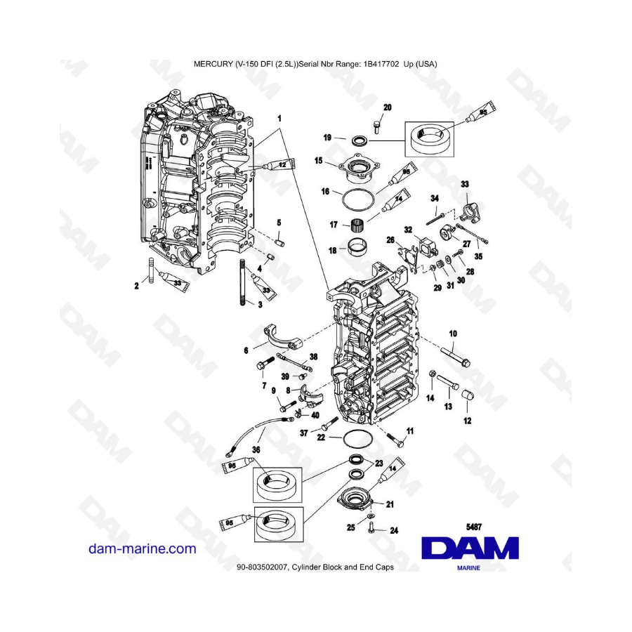 Mercury 150 DFI 2.5L - Bloque de cilindros y tapas de extremo