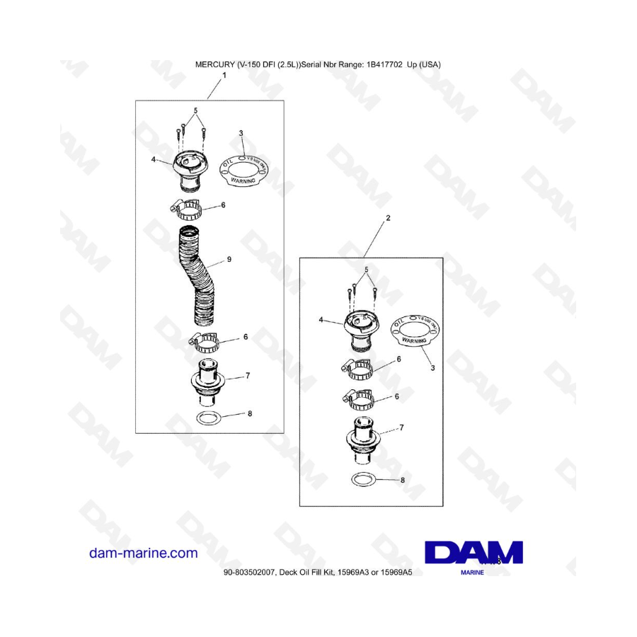 Mercury 150 DFI 2.5L - Deck Oil Fill Kit, 15969A3 or 15969A5