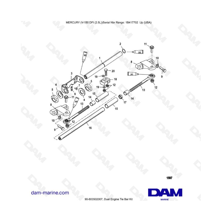 Mercury 150 DFI 2.5L - Dual Engine Tie Bar Kit