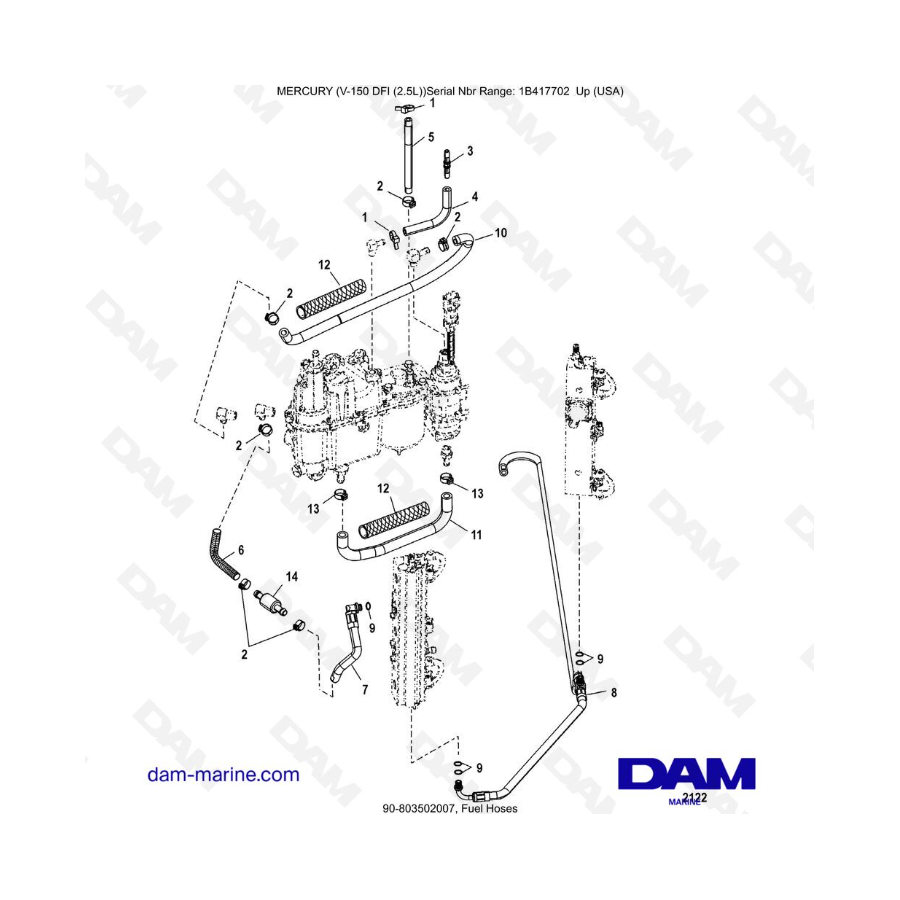 Mercury 150 DFI 2.5L - Mangueras de combustible