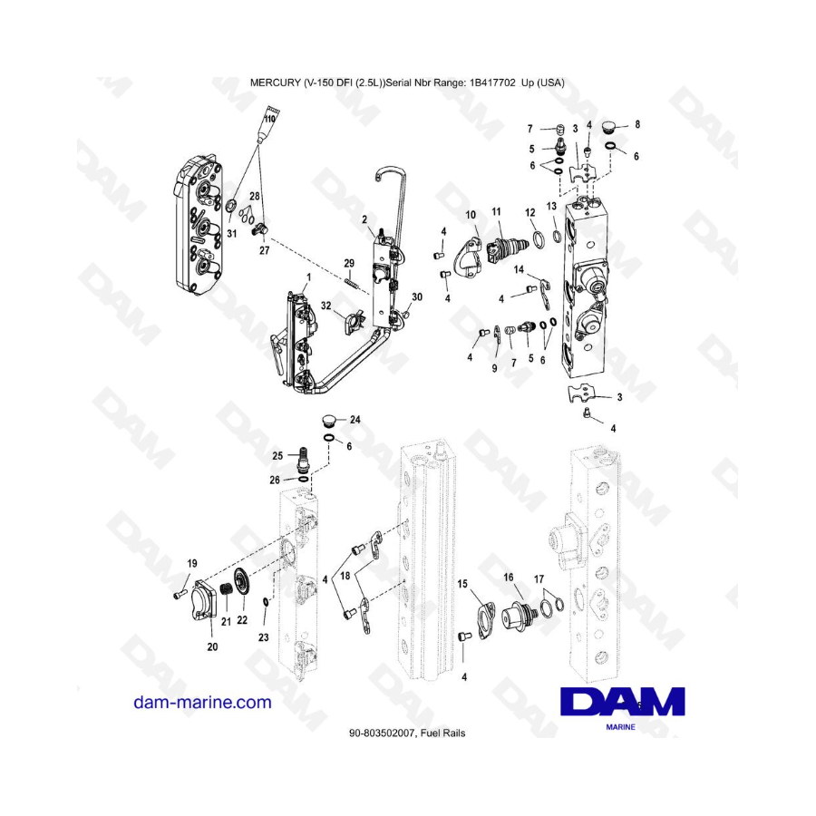 Mercury 150 DFI 2.5L - Fuel Rails