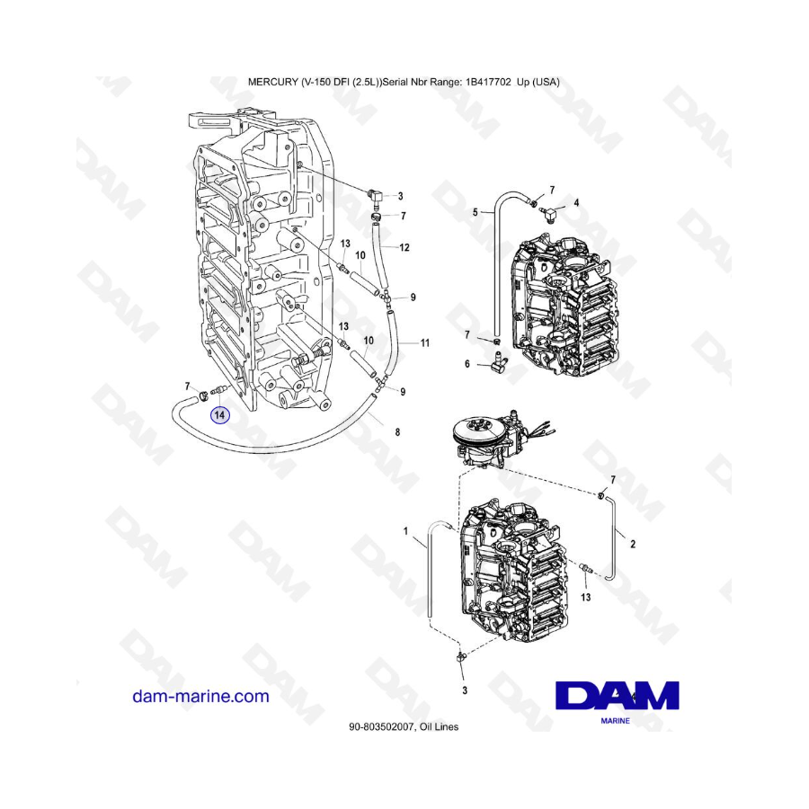 Mercury 150 DFI 2.5L - Tuberías de aceite