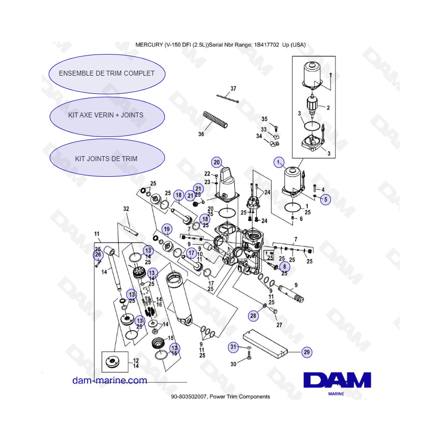 Mercury 150 DFI 2.5L - Power Trim Components