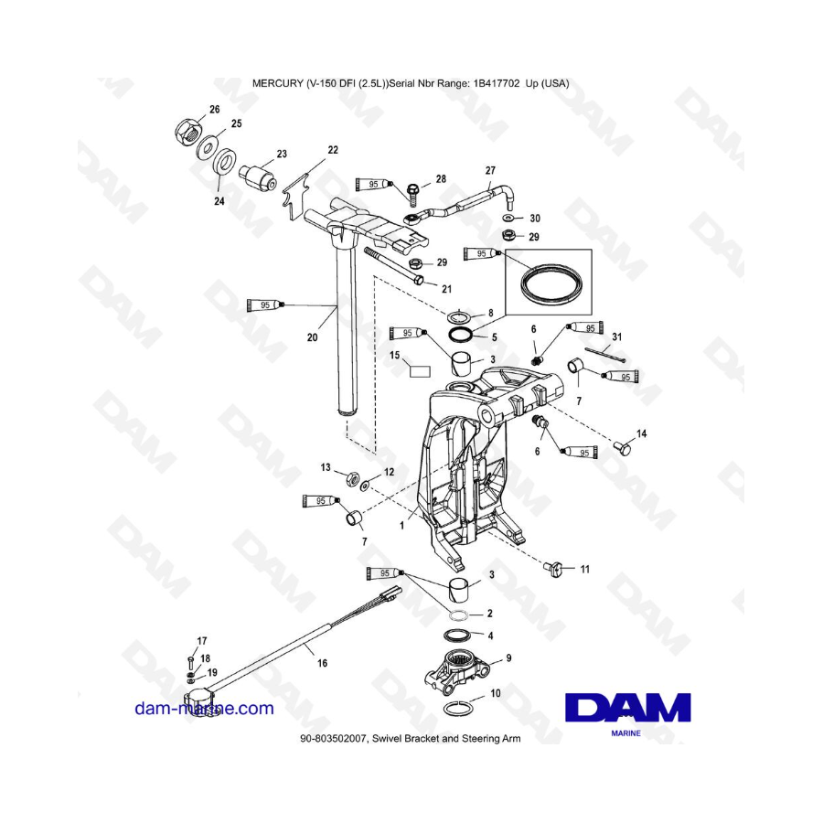 Mercury 150 DFI 2.5L - Soporte giratorio y brazo de dirección