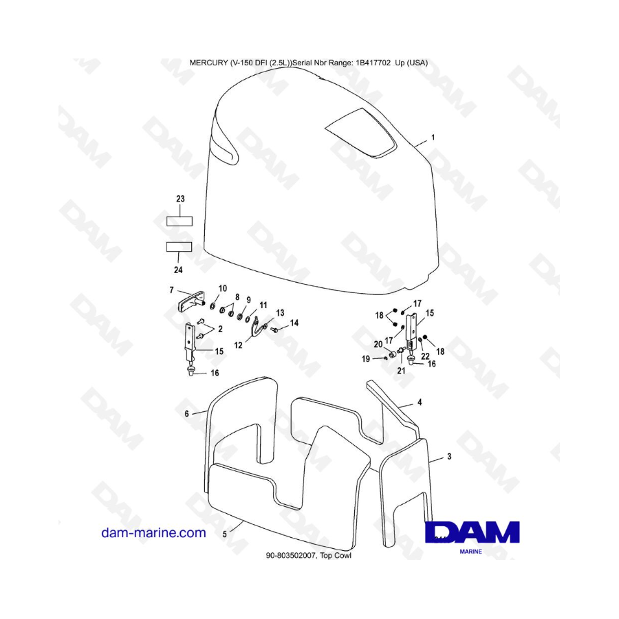 Mercury 150 DFI 2.5L - Cubierta superior