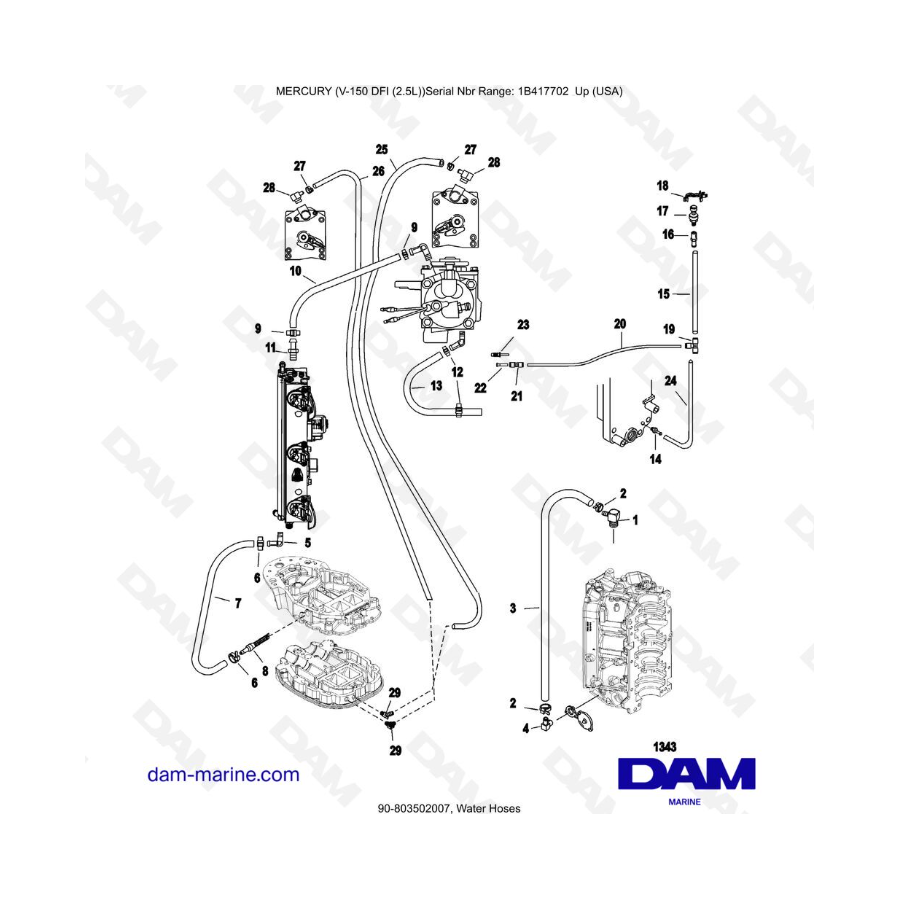 Mercury 150 DFI 2.5L - Mangueras de agua