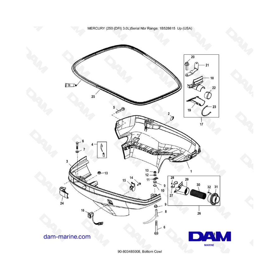 Mercury 250 DFI 3.0L - Bottom Cowl