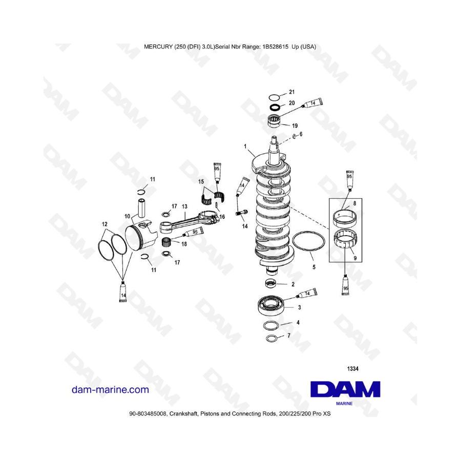 Mercury 250 DFI 3.0L - Cigüeñal, Pistones y Bielas, 200/225/200 Pro XS