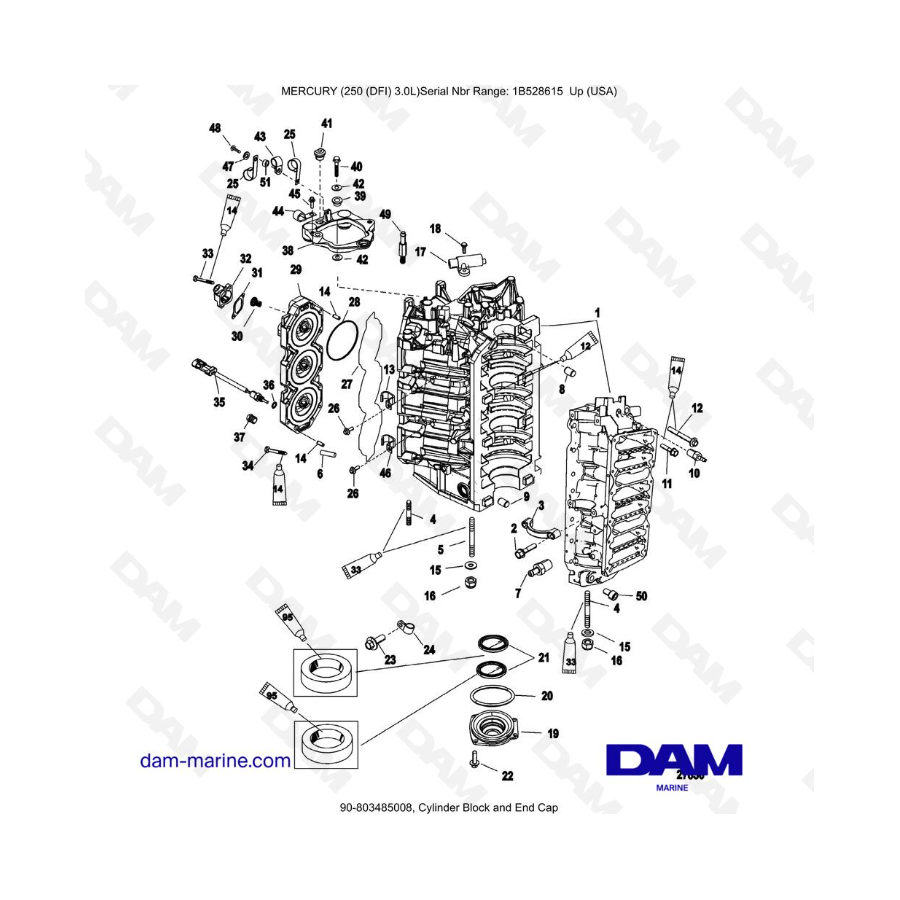 Mercury 250 DFI 3.0L - Bloque de cilindros y tapa final