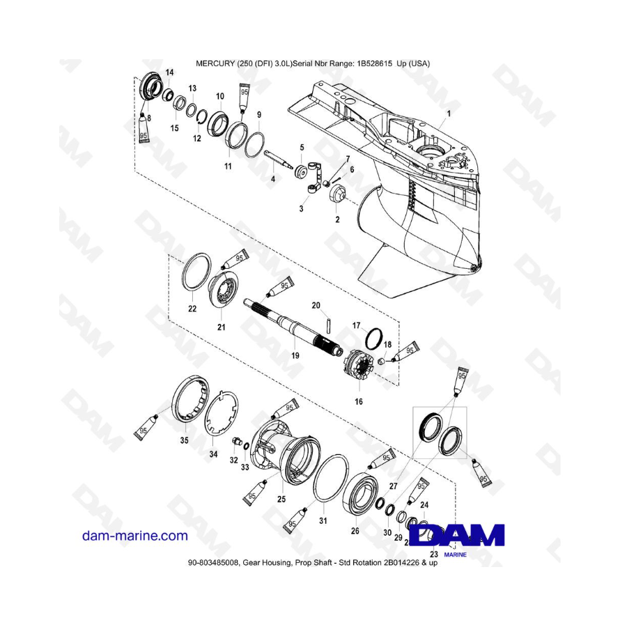 Mercury 250 DFI 3.0L - Caja de engranajes, eje de propulsión - Rotación estándar 2B014226 y más