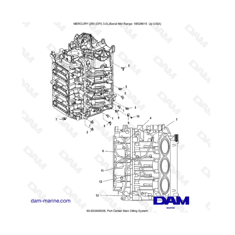 Mercury 250 DFI 3.0L - Port Center Main Oiling System