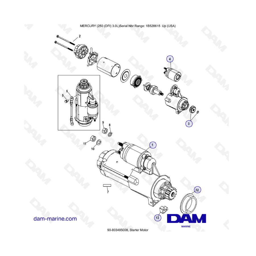 Mercury 250 DFI 3.0L  - Starter Motor