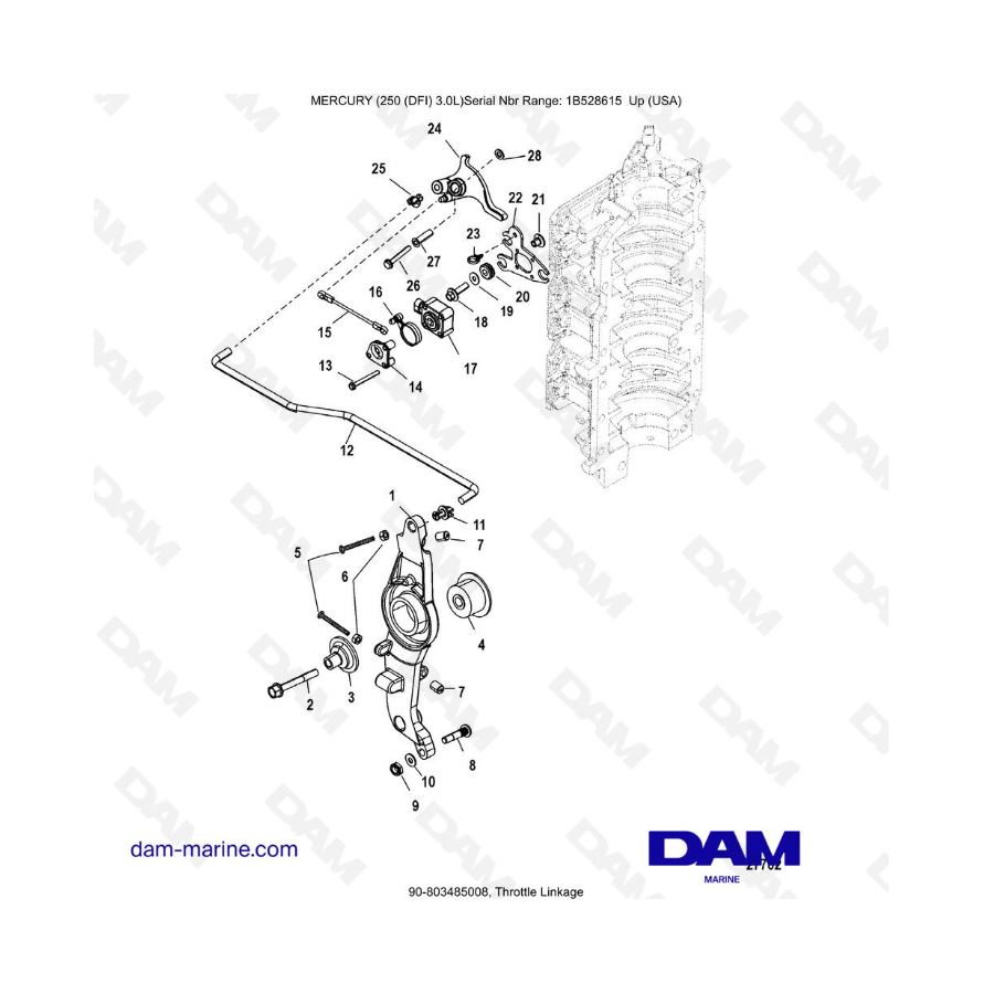 Mercury 250 DFI 3.0L - Conexión del acelerador