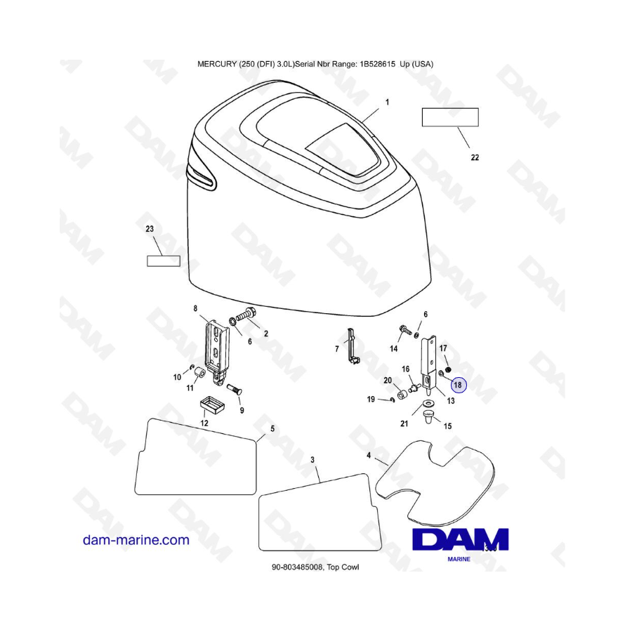 Mercury 250 DFI 3.0L - Top Cowl