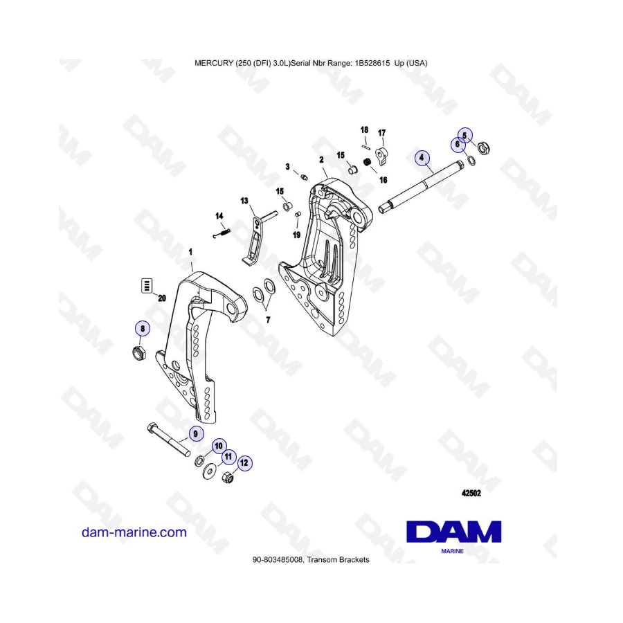 Mercury 250 DFI 3.0L - Soportes de popa