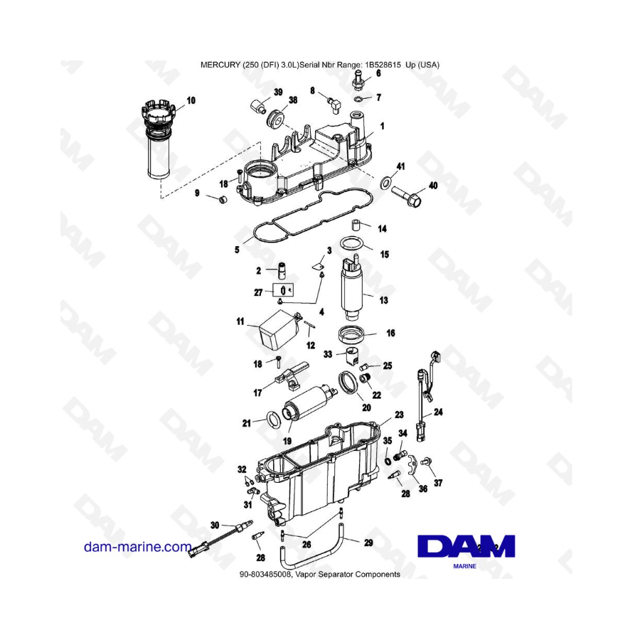 Mercury 250 DFI 3.0L - Componentes del separador de vapor