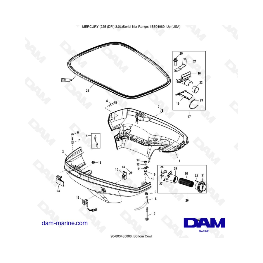 Mercury 225 DFI 3.0L - Bottom Cowl