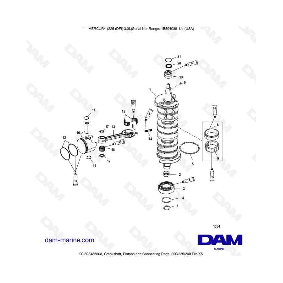 Mercury 225 DFI 3.0L - Cigüeñal, Pistones y Bielas, 200/225/200 Pro XS