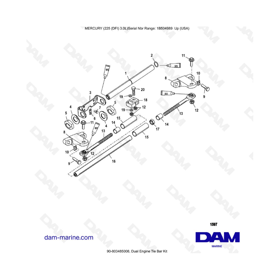 Mercury 225 DFI 3.0L - Dual Engine Tie Bar Kit