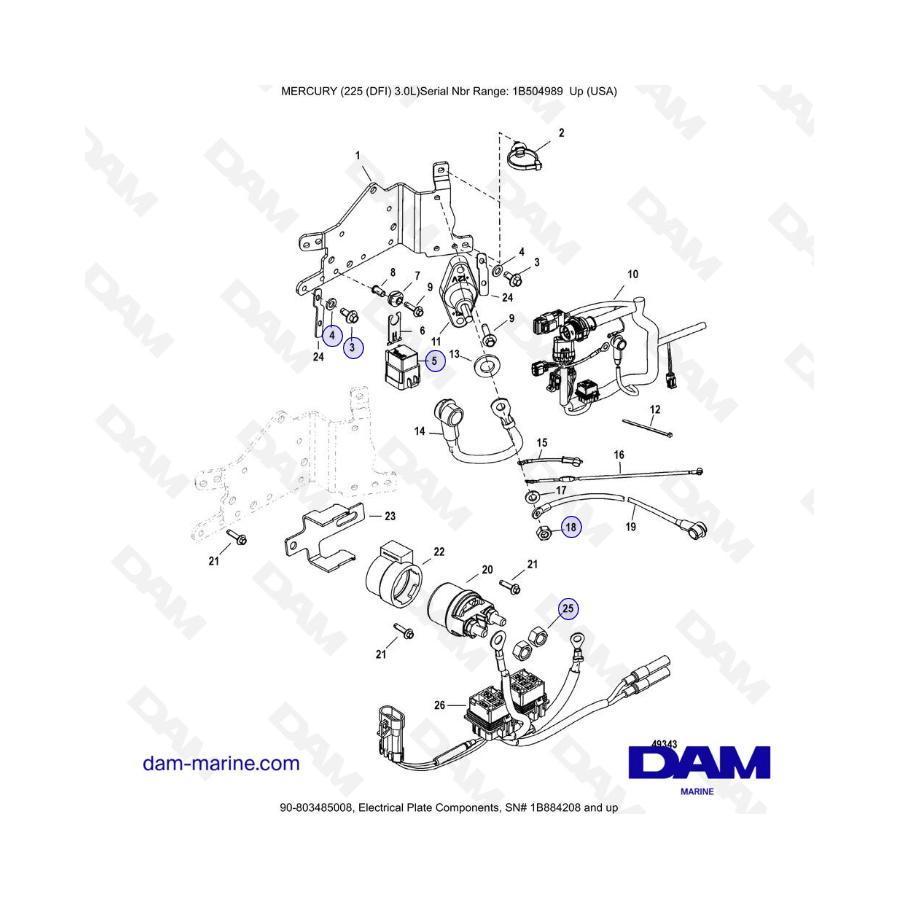 Mercury 225 DFI 3.0L - Electrical Plate Components, 1B884208 and up