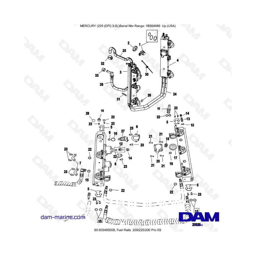 Mercury 225 DFI 3.0 - Fuel Rails 200/225/200 Pro XS