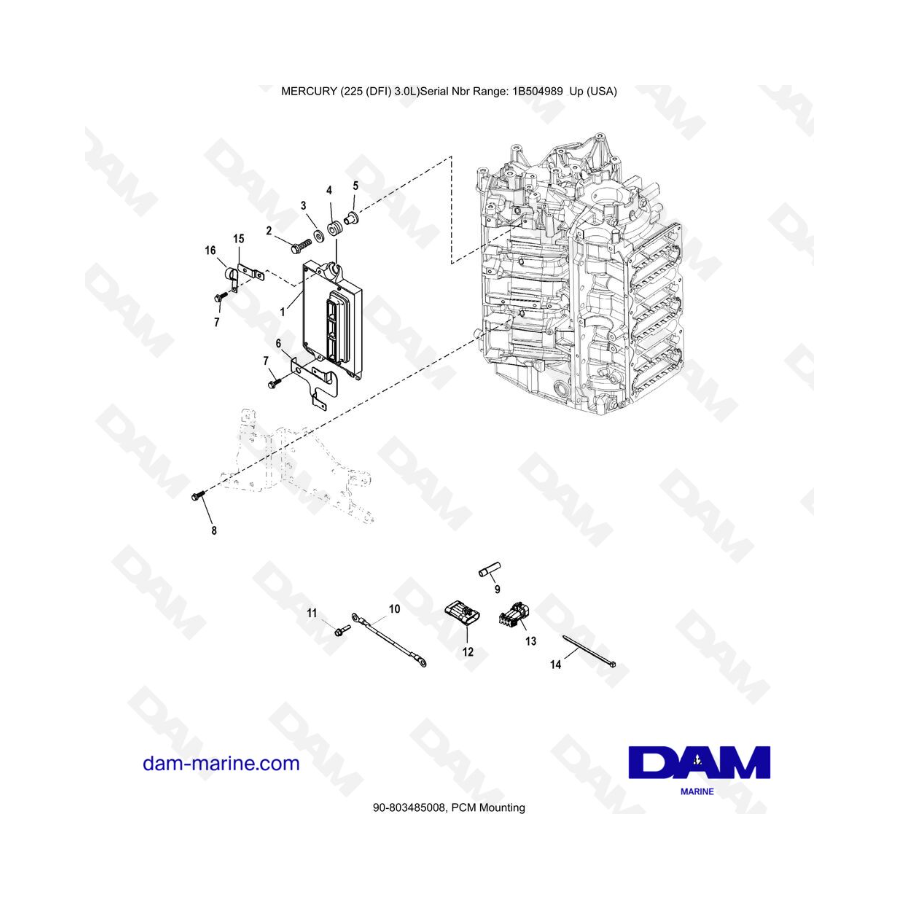 Mercury 225 DFI 3.0L - Montaje PCM