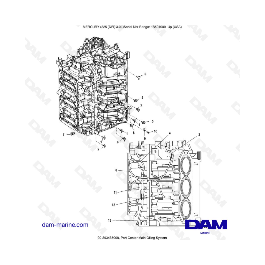 Mercury 225 DFI 3.0L - Port Center Main Oiling System