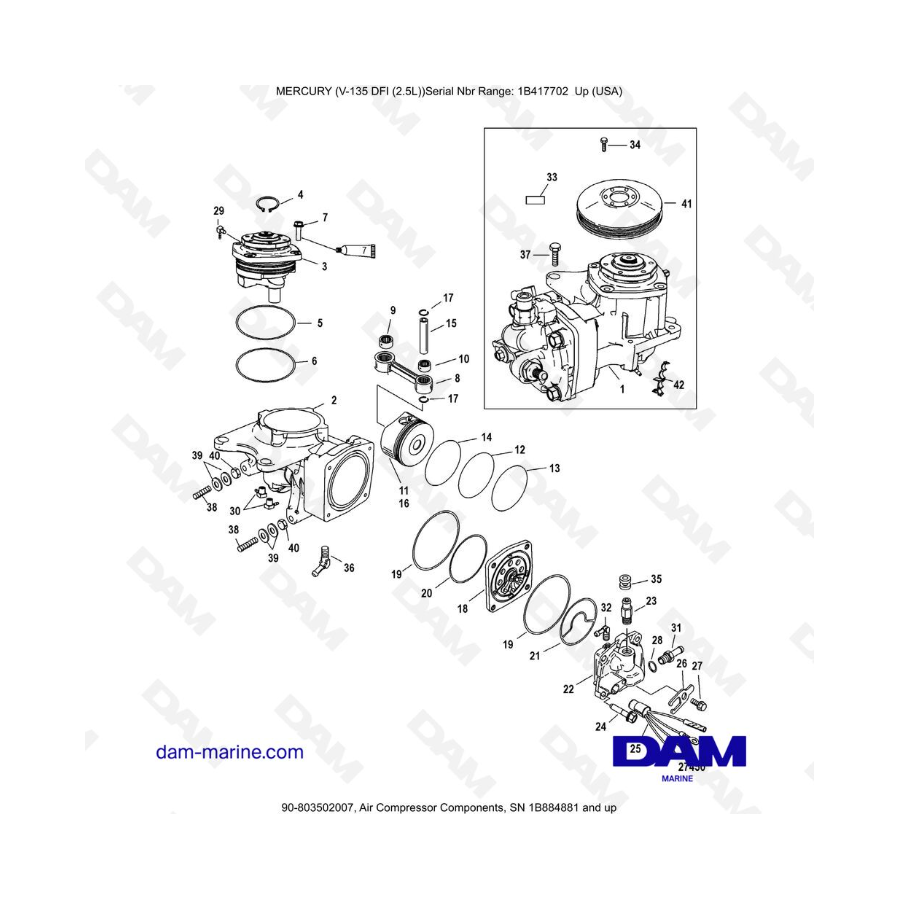 Mercury 135 DFI 2.5L - Air Compressor Components, SN 1B884881 and up