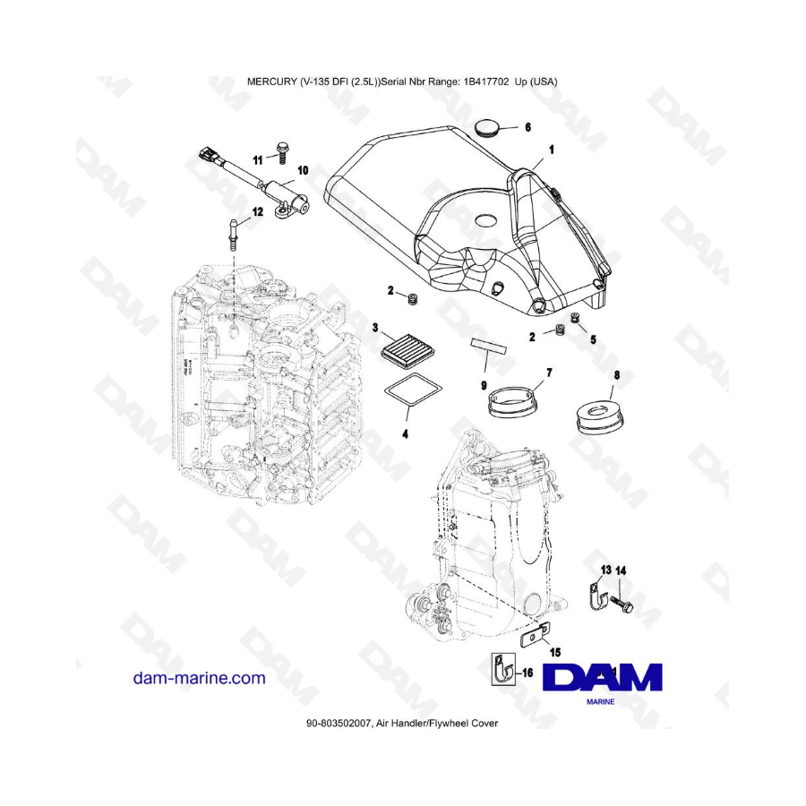 Mercury 135 DFI 2.5L - Manejador de aire/cubierta del volante