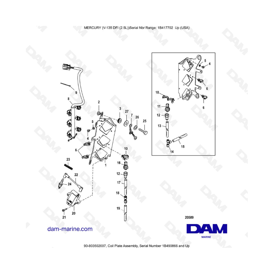 Mercury 135 DFI 2.5L - Coil Plate Assembly, 1B490866 and Up