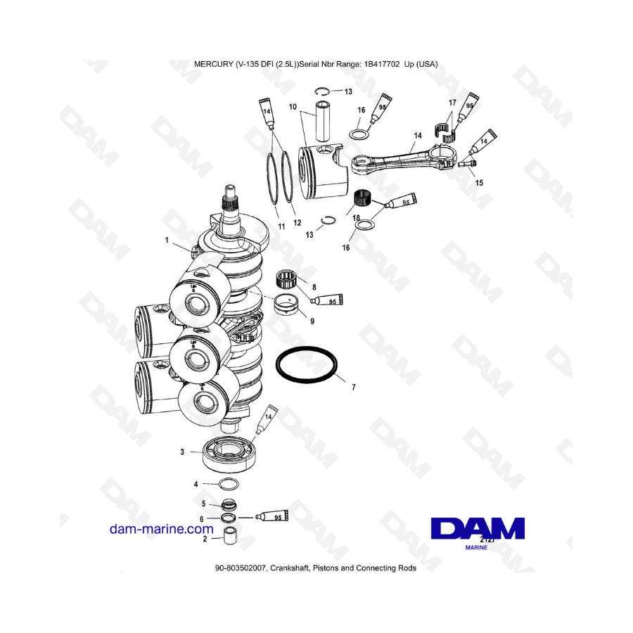 Mercury 135 DFI 2.5L - Cigüeñal, Pistones y Bielas