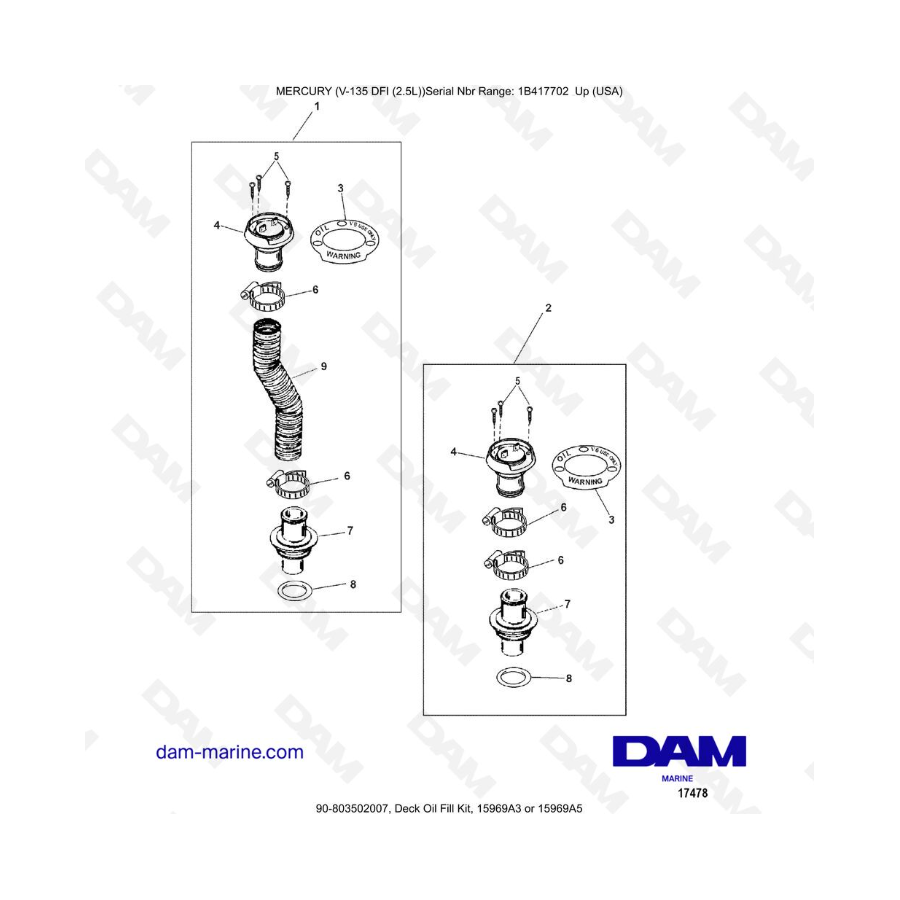 Mercury 135 DFI 2.5L - Kit de llenado de aceite de cubierta, 15969A3 o 15969A5