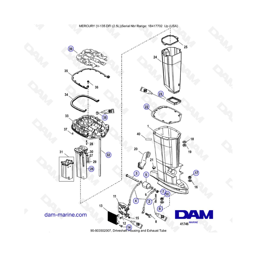 Mercury 135 DFI 2.5L - Driveshaft Housing and Exhaust Tube