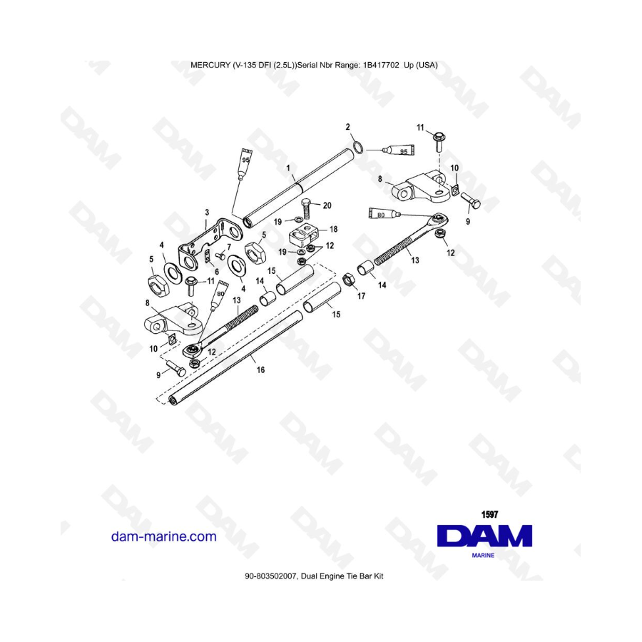 Mercury 135 DFI 2.5L - Dual Engine Tie Bar Kit