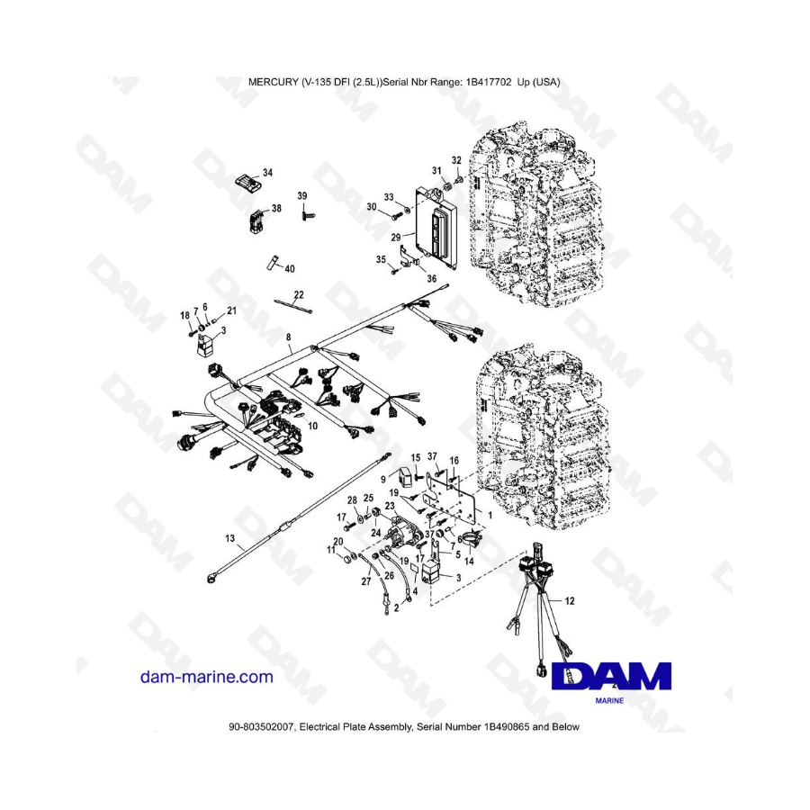 Mercury 135 DFI 2.5L -  Electrical Plate Assembly, Serial Number 1B490865 and Below